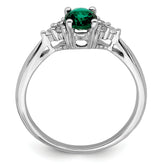 14k White Gold Created Emerald and Diamond Ring